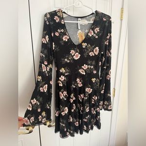 Black floral long sleeve dress